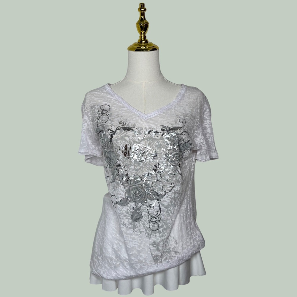 NHRA championship drag racing white & silver y2k‎ burnout tee grunge rock fairy